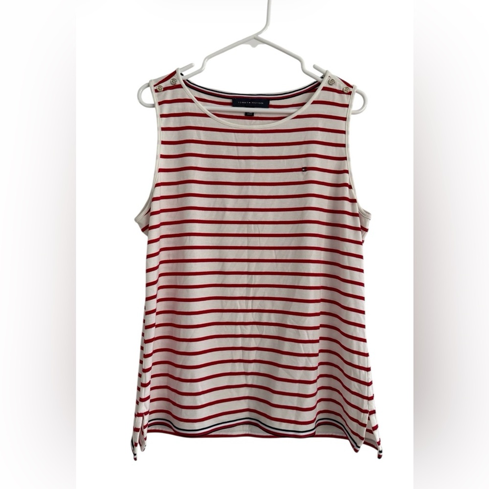 Women's Tommy Hilfiger Red & White Striped Sleeveless Tank Top Nautical Sz L
